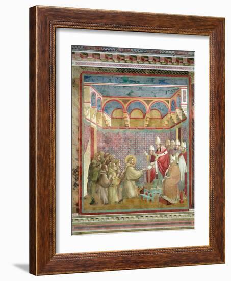 St. Francis Receives Approval of His "Regula Prima" from Pope Innocent III in 1210, 1297-99-Giotto di Bondone-Framed Giclee Print