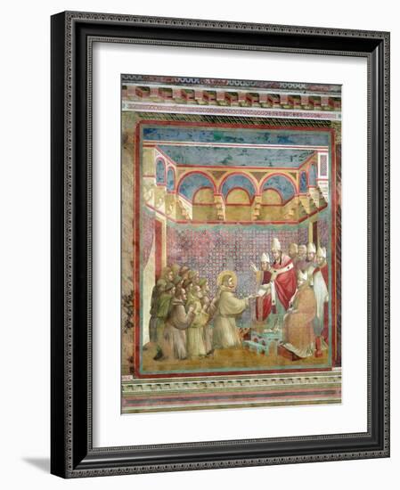 St. Francis Receives Approval of His "Regula Prima" from Pope Innocent III in 1210, 1297-99-Giotto di Bondone-Framed Giclee Print