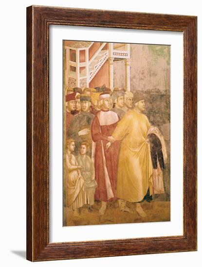 St. Francis Renounces All Worldly Goods, Detail of Pietro Di Bernardone, 1297-99-Giotto di Bondone-Framed Giclee Print