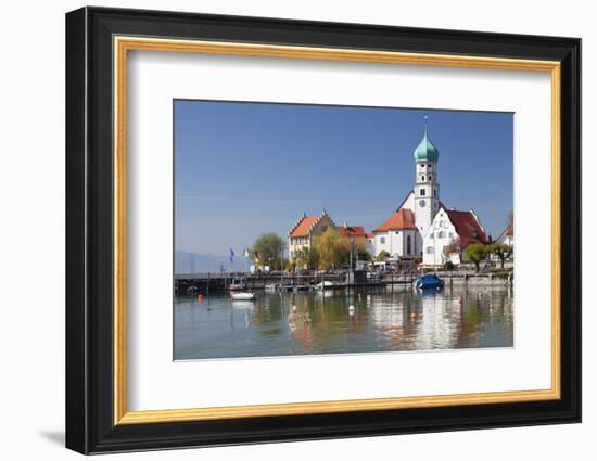 St.. Georg Church and Castle, Peninsula of Wasserburg, Lake Constance, Schwaben, Bavaria, Germany-Markus Lange-Framed Photographic Print