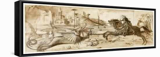 St George and the Dragon after Carpaccio, 1872 (Sepia, Pencil and Ink with White Highlights on Pape-John Ruskin-Framed Premier Image Canvas