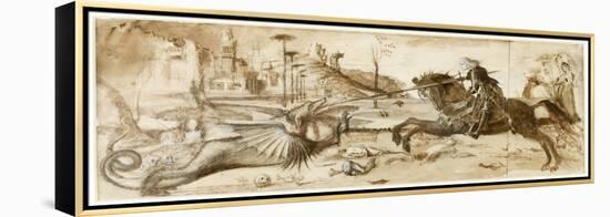 St George and the Dragon after Carpaccio, 1872 (Sepia, Pencil and Ink with White Highlights on Pape-John Ruskin-Framed Premier Image Canvas
