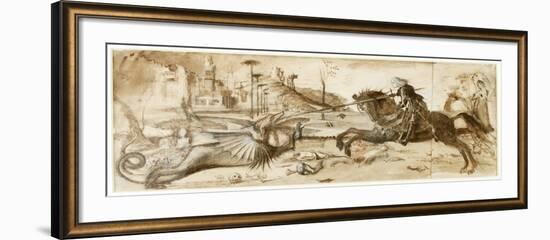 St George and the Dragon after Carpaccio, 1872 (Sepia, Pencil and Ink with White Highlights on Pape-John Ruskin-Framed Giclee Print