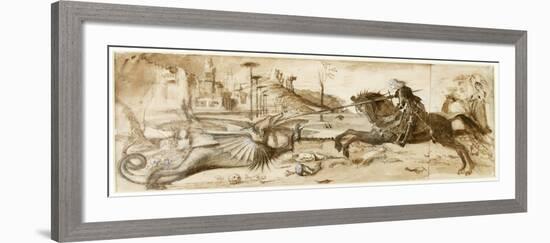 St George and the Dragon after Carpaccio, 1872 (Sepia, Pencil and Ink with White Highlights on Pape-John Ruskin-Framed Giclee Print