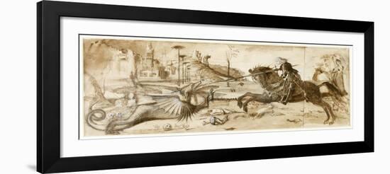 St George and the Dragon after Carpaccio, 1872 (Sepia, Pencil and Ink with White Highlights on Pape-John Ruskin-Framed Giclee Print