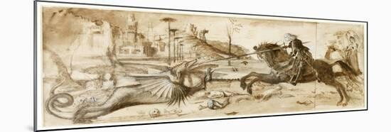 St George and the Dragon after Carpaccio, 1872 (Sepia, Pencil and Ink with White Highlights on Pape-John Ruskin-Mounted Giclee Print