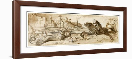 St George and the Dragon after Carpaccio, 1872 (Sepia, Pencil and Ink with White Highlights on Pape-John Ruskin-Framed Giclee Print