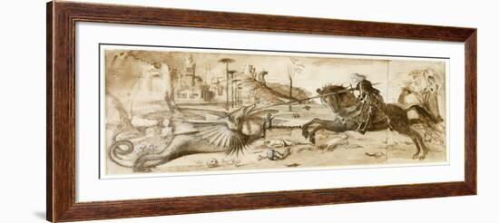 St George and the Dragon after Carpaccio, 1872 (Sepia, Pencil and Ink with White Highlights on Pape-John Ruskin-Framed Giclee Print