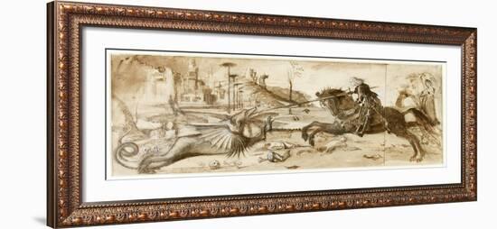 St George and the Dragon after Carpaccio, 1872 (Sepia, Pencil and Ink with White Highlights on Pape-John Ruskin-Framed Giclee Print