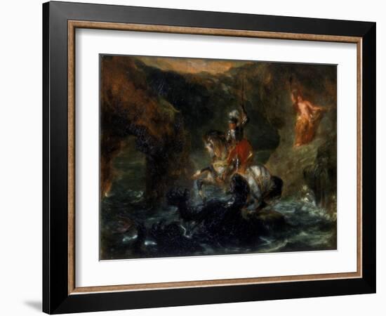 St George Fighting the Dragon or Perseus Delivering Andromeda, 1847-Eugene Delacroix-Framed Giclee Print