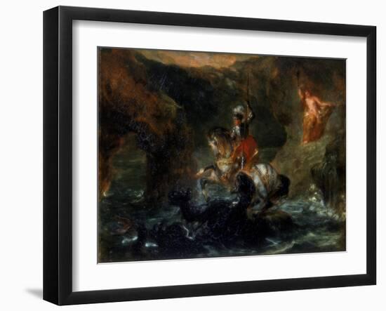 St George Fighting the Dragon or Perseus Delivering Andromeda, 1847-Eugene Delacroix-Framed Giclee Print