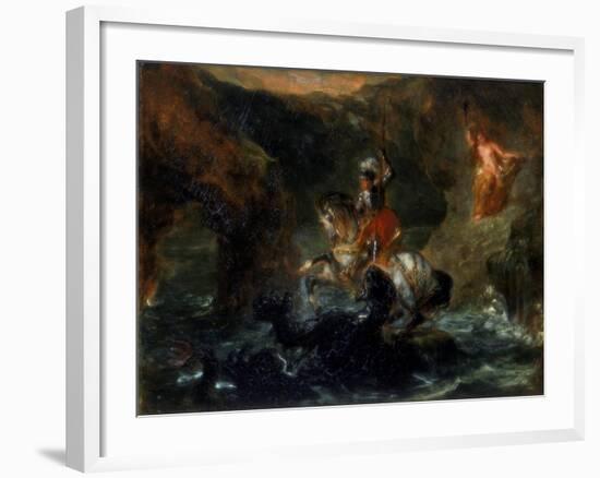 St George Fighting the Dragon or Perseus Delivering Andromeda, 1847-Eugene Delacroix-Framed Giclee Print