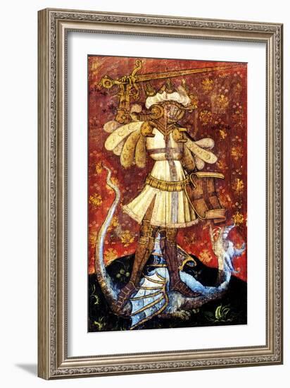 St George Slaying the Dragon, Detail of the Rood Screen, St Helen's Church, Ranworth, Norfolk, Uk-null-Framed Giclee Print