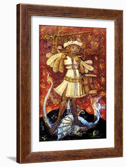 St George Slaying the Dragon, Detail of the Rood Screen, St Helen's Church, Ranworth, Norfolk, Uk-null-Framed Giclee Print