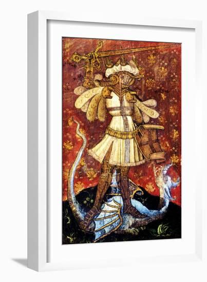 St George Slaying the Dragon, Detail of the Rood Screen, St Helen's Church, Ranworth, Norfolk, Uk-null-Framed Giclee Print