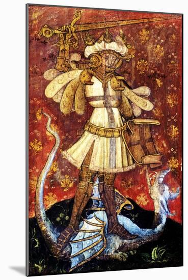 St George Slaying the Dragon, Detail of the Rood Screen, St Helen's Church, Ranworth, Norfolk, Uk-null-Mounted Giclee Print