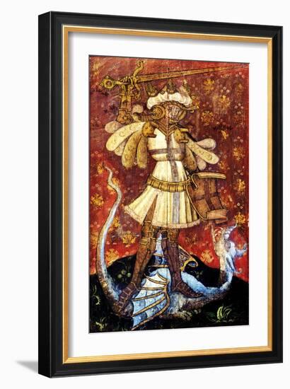 St George Slaying the Dragon, Detail of the Rood Screen, St Helen's Church, Ranworth, Norfolk, Uk-null-Framed Giclee Print