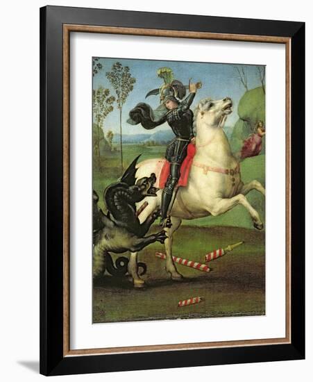 St. George Struggling with the Dragon, circa 1505-Raphael-Framed Giclee Print