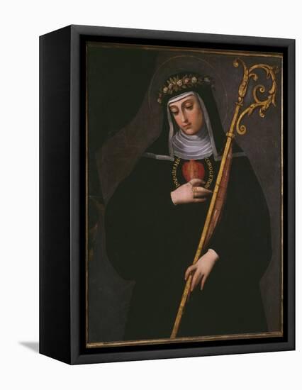 St. Gertrude the Great Carrying the Sacred Heart of Jesus-Spanish School-Framed Premier Image Canvas