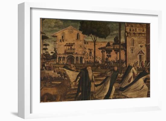 St Hieronymus Leads the Lion to the Monastery-Vittore Carpaccio-Framed Giclee Print