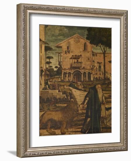 St Hieronymus Leads the Lion to the Monastery-Vittore Carpaccio-Framed Giclee Print