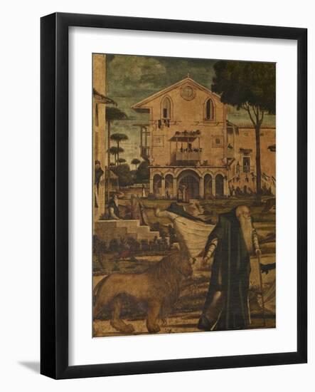 St Hieronymus Leads the Lion to the Monastery-Vittore Carpaccio-Framed Giclee Print