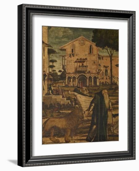 St Hieronymus Leads the Lion to the Monastery-Vittore Carpaccio-Framed Giclee Print