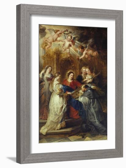 St. Ildefonso Altarpiece, Central Panel Depicting Virgin Mary Presenting a Liturgical Robe-Peter Paul Rubens-Framed Giclee Print