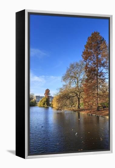 St. James's Park, with view across lake to Buckingham Palace, sunny late autumn, Whitehall, London,-Eleanor Scriven-Framed Premier Image Canvas