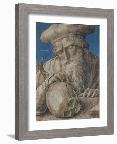 St Jerome, 1521 (Black Chalk with Finely Hatched Brushwork and Blue Ground)-Lucas van Leyden-Framed Giclee Print