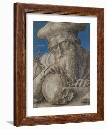 St Jerome, 1521 (Black Chalk with Finely Hatched Brushwork and Blue Ground)-Lucas van Leyden-Framed Giclee Print