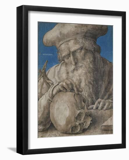 St Jerome, 1521 (Black Chalk with Finely Hatched Brushwork and Blue Ground)-Lucas van Leyden-Framed Giclee Print