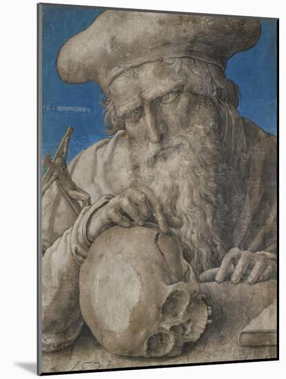 St Jerome, 1521 (Black Chalk with Finely Hatched Brushwork and Blue Ground)-Lucas van Leyden-Mounted Giclee Print