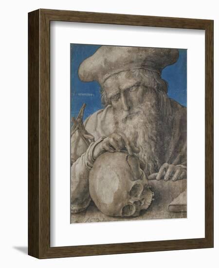 St Jerome, 1521 (Black Chalk with Finely Hatched Brushwork and Blue Ground)-Lucas van Leyden-Framed Giclee Print