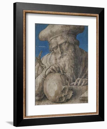 St Jerome, 1521 (Black Chalk with Finely Hatched Brushwork and Blue Ground)-Lucas van Leyden-Framed Giclee Print