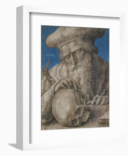 St Jerome, 1521 (Black Chalk with Finely Hatched Brushwork and Blue Ground)-Lucas van Leyden-Framed Giclee Print