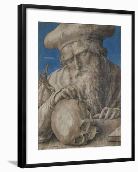 St Jerome, 1521 (Black Chalk with Finely Hatched Brushwork and Blue Ground)-Lucas van Leyden-Framed Giclee Print