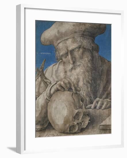 St Jerome, 1521 (Black Chalk with Finely Hatched Brushwork and Blue Ground)-Lucas van Leyden-Framed Giclee Print