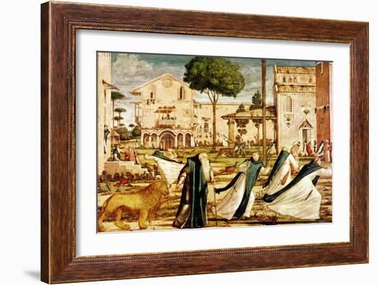 St. Jerome and Lion in the Monastery, 1501-09-Vittore Carpaccio-Framed Giclee Print