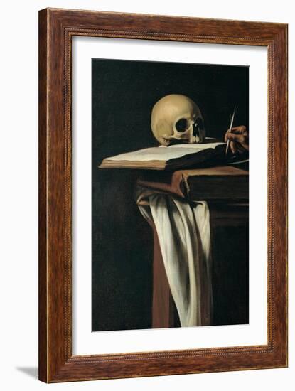 St. Jerome (Detail of skull)-Caravaggio-Framed Art Print