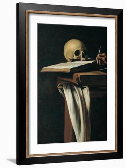 St. Jerome (Detail of skull)-Caravaggio-Framed Art Print