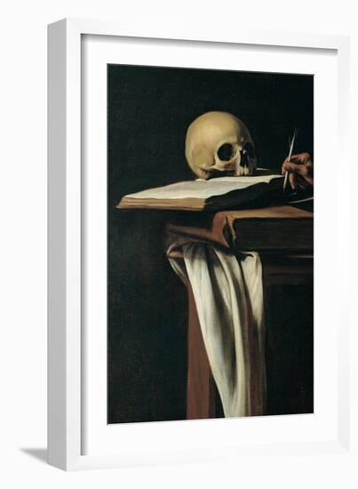 St. Jerome (Detail of skull)-Caravaggio-Framed Art Print