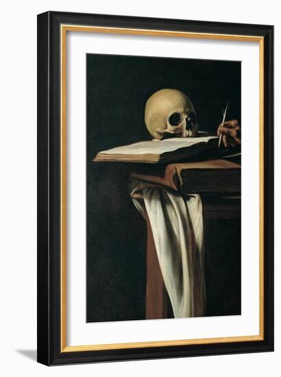 St. Jerome (Detail of skull)-Caravaggio-Framed Art Print