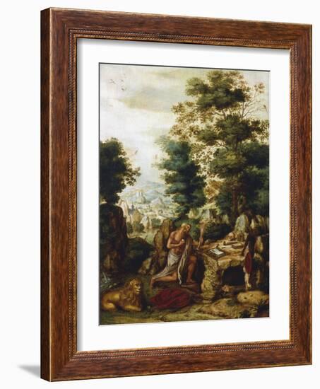 St Jerome in a Landscape, C1530-C1550-Herri Met De Bles-Framed Giclee Print