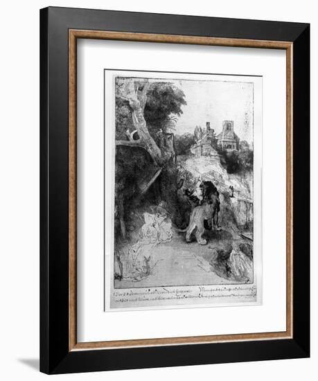 St. Jerome in an Italian Landscape, C.1653 (Etching)-Rembrandt van Rijn-Framed Giclee Print