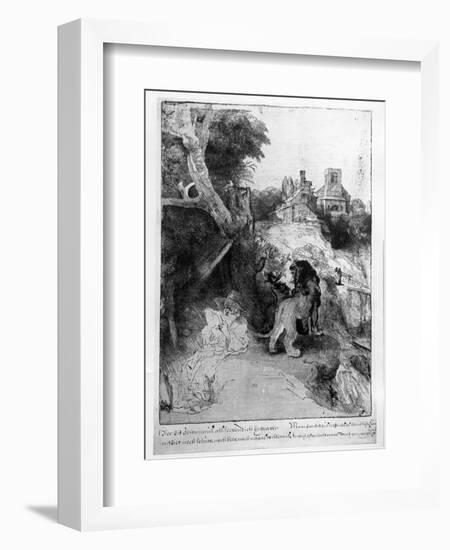 St. Jerome in an Italian Landscape, C.1653 (Etching)-Rembrandt van Rijn-Framed Giclee Print
