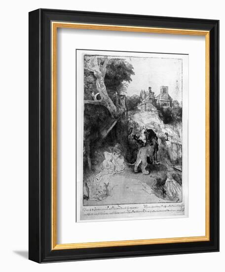 St. Jerome in an Italian Landscape, C.1653 (Etching)-Rembrandt van Rijn-Framed Giclee Print