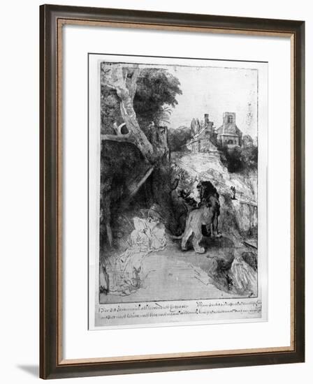 St. Jerome in an Italian Landscape, C.1653 (Etching)-Rembrandt van Rijn-Framed Giclee Print