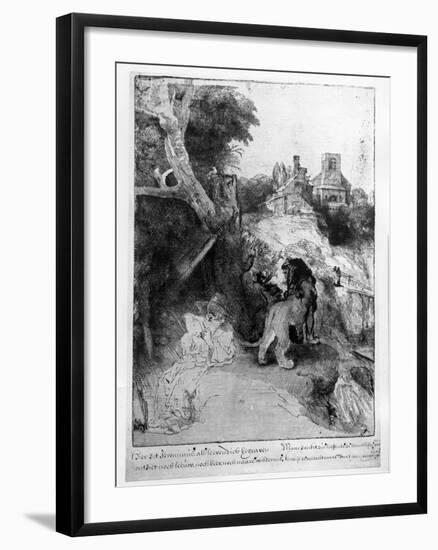 St. Jerome in an Italian Landscape, C.1653 (Etching)-Rembrandt van Rijn-Framed Giclee Print