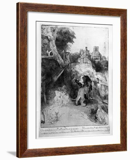 St. Jerome in an Italian Landscape, C.1653 (Etching)-Rembrandt van Rijn-Framed Giclee Print